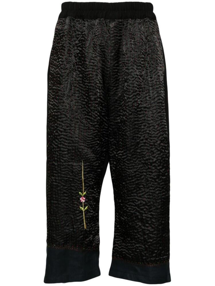 By Walid floral-embroidered cropped trousers - Black Cover