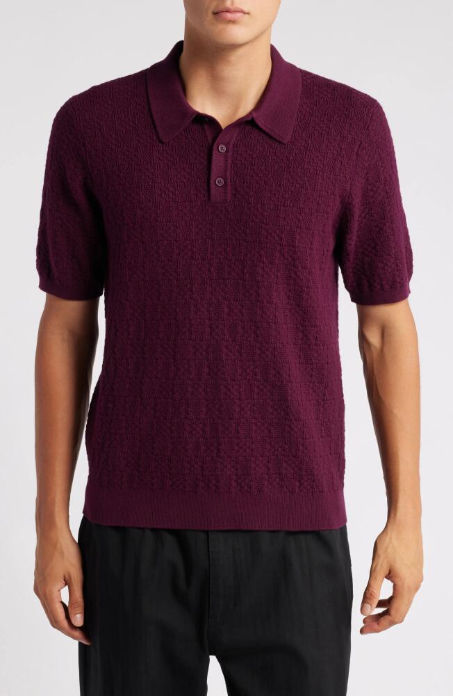 Wax London Naples Check Stitch Cotton & Cashmere Polo Sweater in Dark Bordeaux Cover