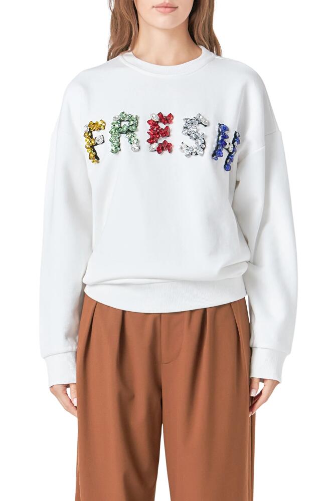 Endless Rose Fresh Stone Embellished Graphic Sweatshirt in White Cover