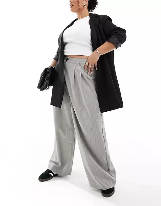 ASOS DESIGN Curve tailored wide leg pants in gray textured stripe Cover