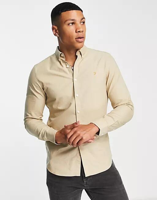 Farah Brewer cotton slim fit shirt in beige-Neutral Cover