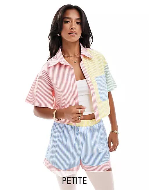 Extro & Vert Petite patchwork shirt in pastel stripe - part of a set-Multi Cover