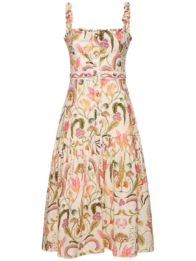 AGUA BY AGUA BENDITA Nispero Printed Linen Midi Dress Cover