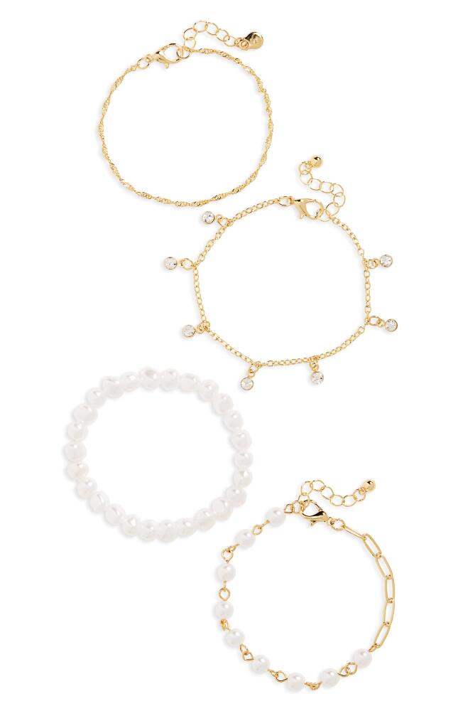 BP. Set of 4 Imitation Pearl & Crystal Assorted Bracelets in 14K Gold Dipped Cover