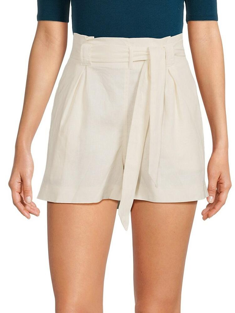 Max Studio Women's Belted Linen Blend Shorts - White Cover