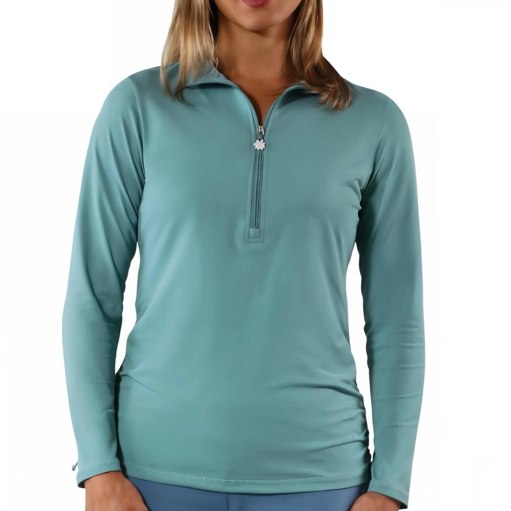 UV Skinz Long Sleeve Half Zip Ruched Sun Shirt in River Cover