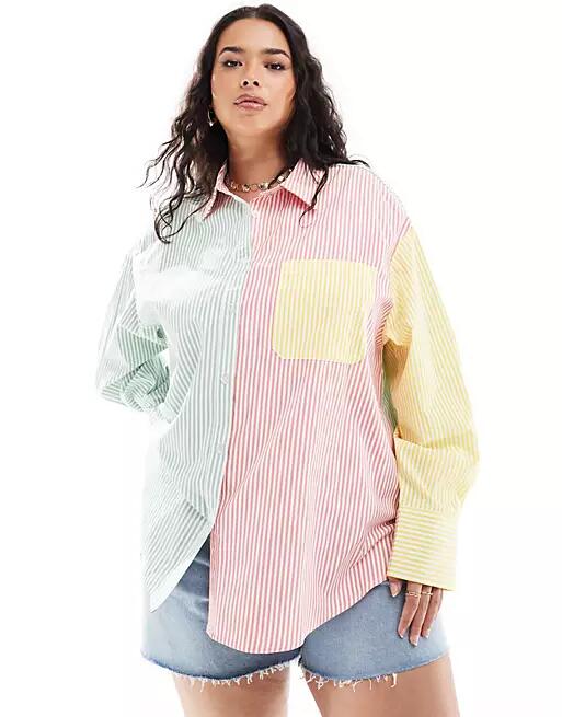 Extro & Vert Plus patchwork shirt in pastel stripe-Multi Cover