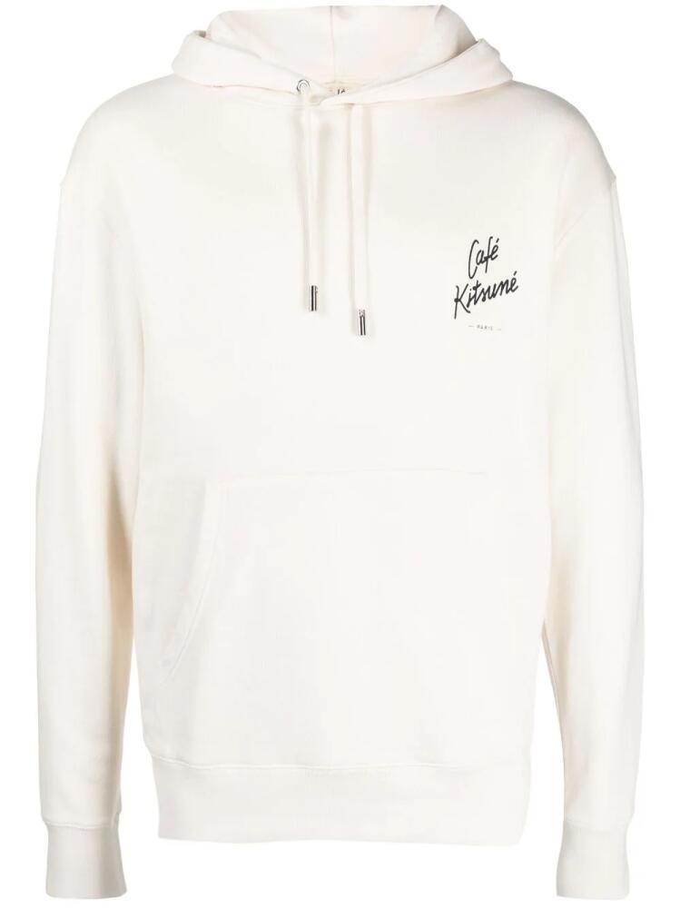 CAFÉ KITSUNÉ logo-print cotton hoodie - White Cover