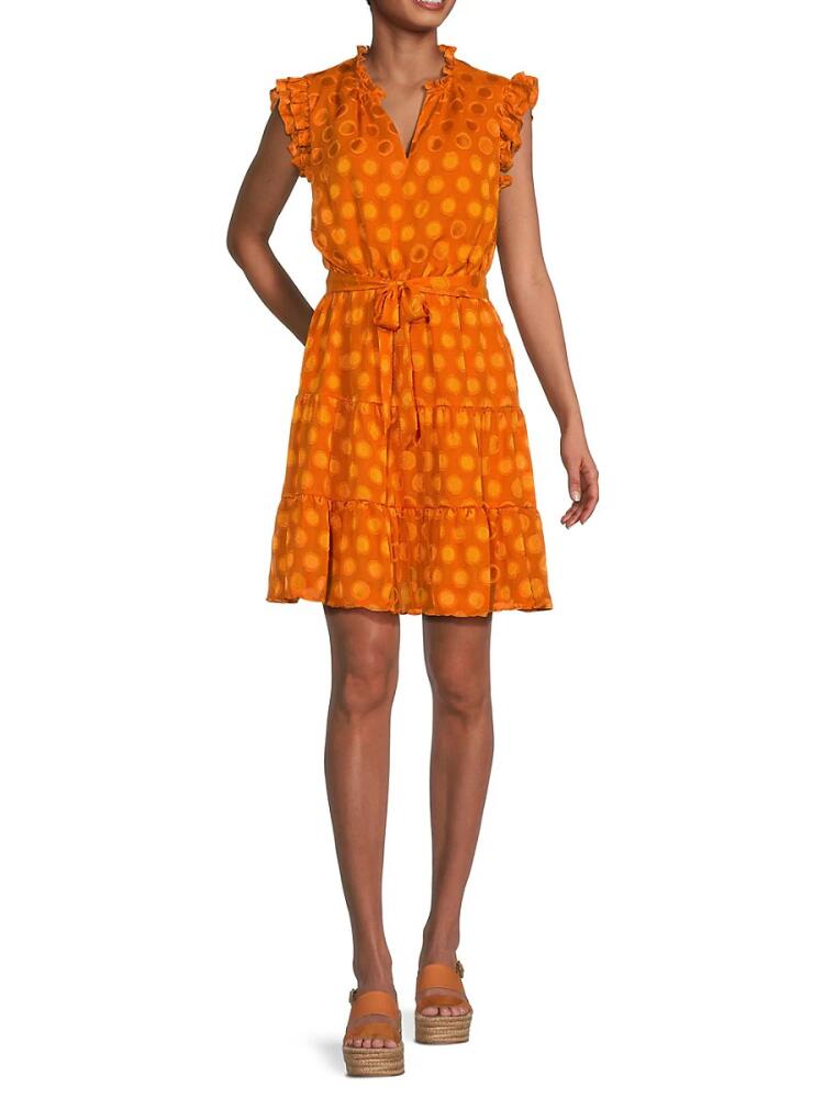 Nicole Miller Women's Dot Ruffle Belted Mini Dress - Orange Cover