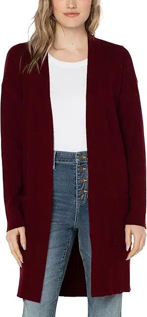 Liverpool Los Angeles Open Front Cardigan Sweater (Deep Red Velvet) Women's Clothing Cover