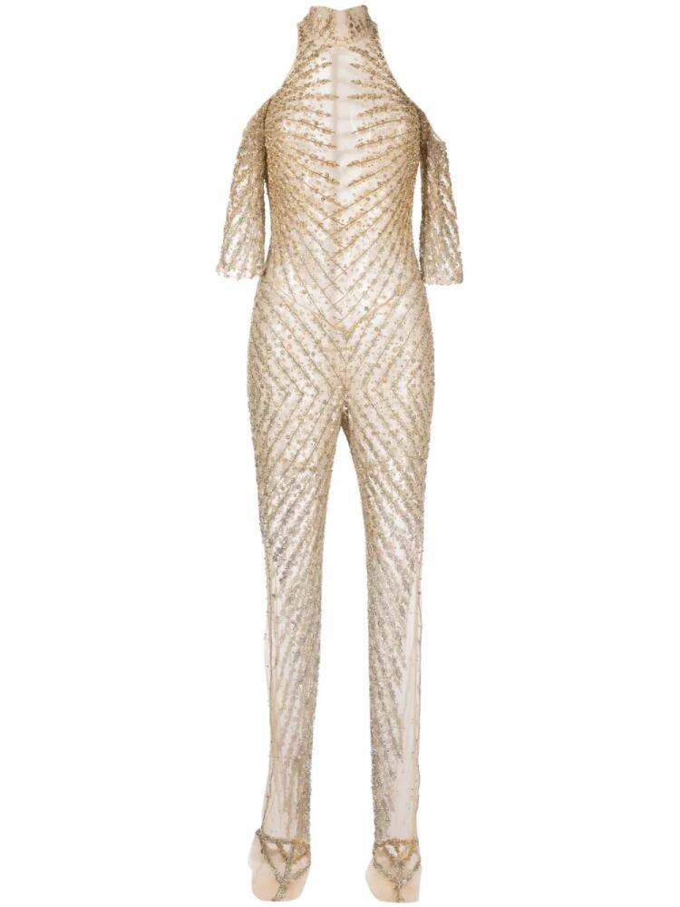 Saiid Kobeisy off-shoulder beaded jumpsuit - Neutrals Cover