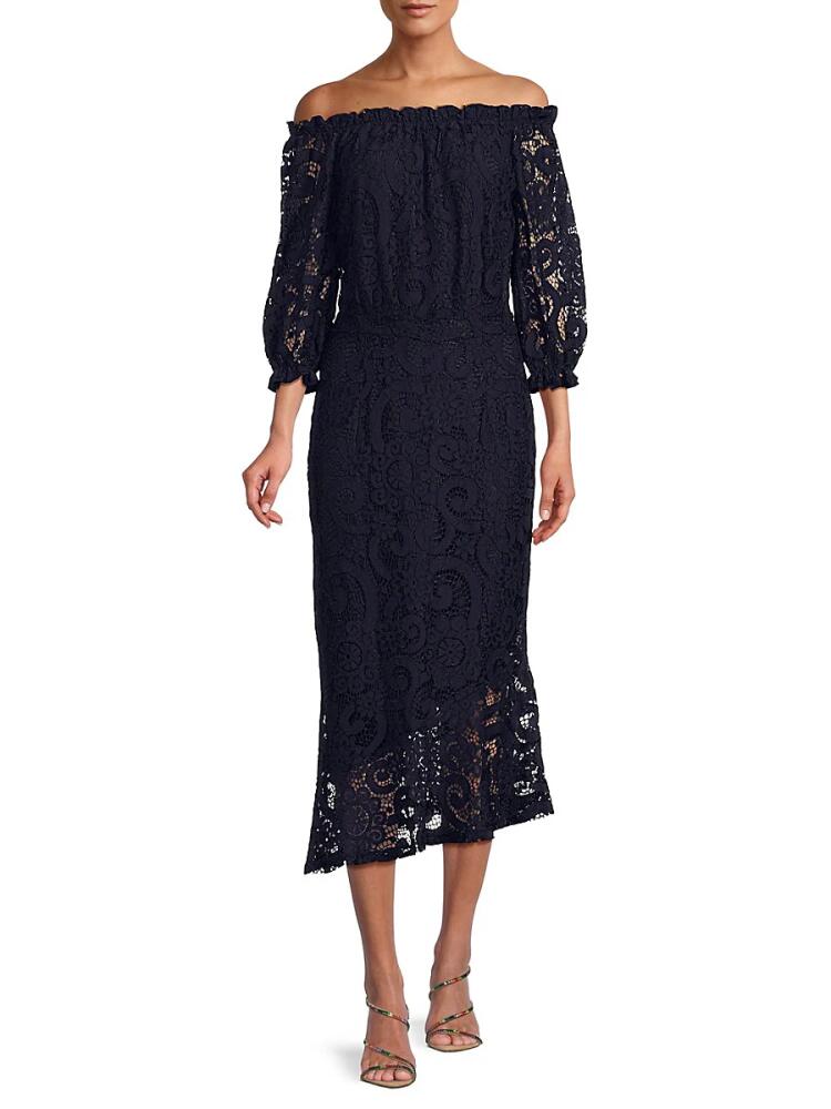 NANETTE nanette lepore Women's Puff Sleeve Lace Midi Dress - Nanette Navy Cover