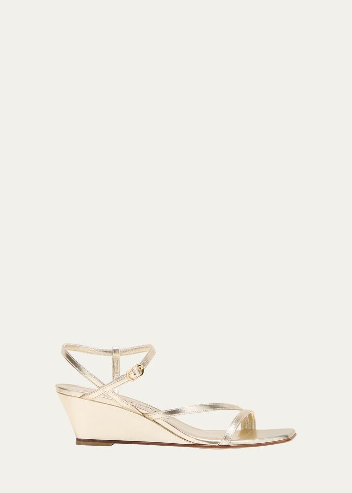 Stuart Weitzman Oasis Metallic Ankle-Strap Wedge Sandals Cover