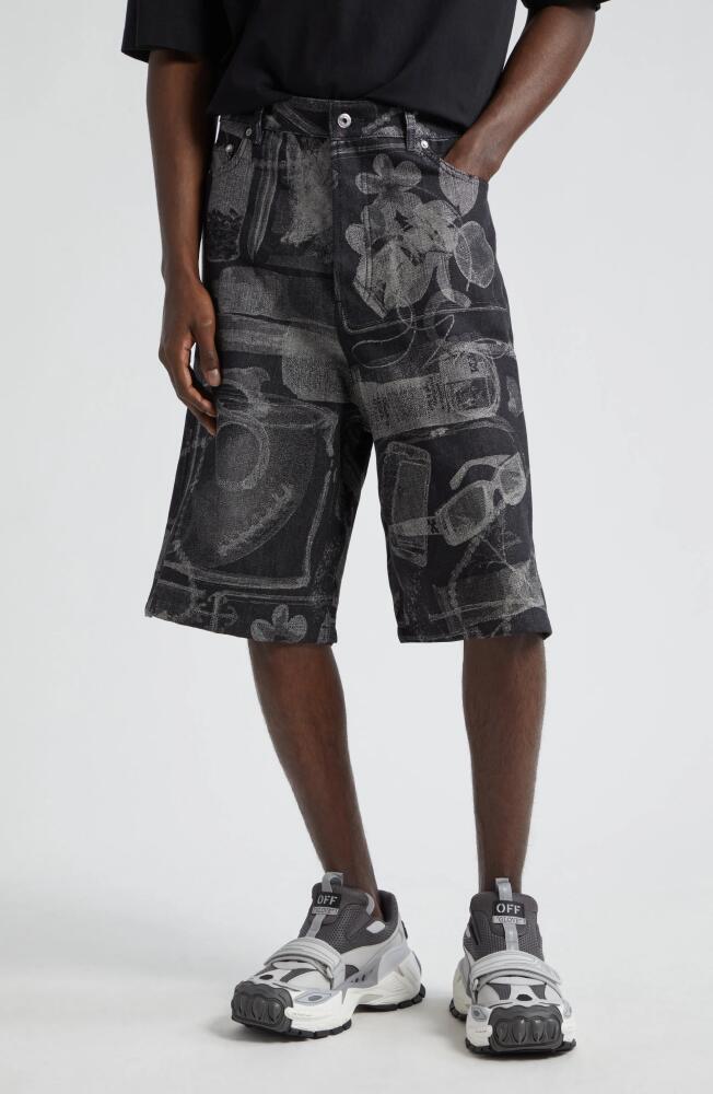 Off-White X-Ray Jacquard Denim Shorts in Black White No Color Cover