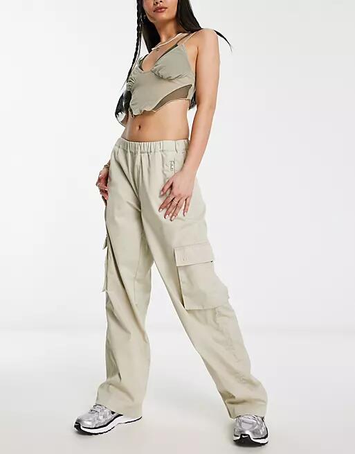 Motel wide leg cargo pants in light beige-Neutral Cover