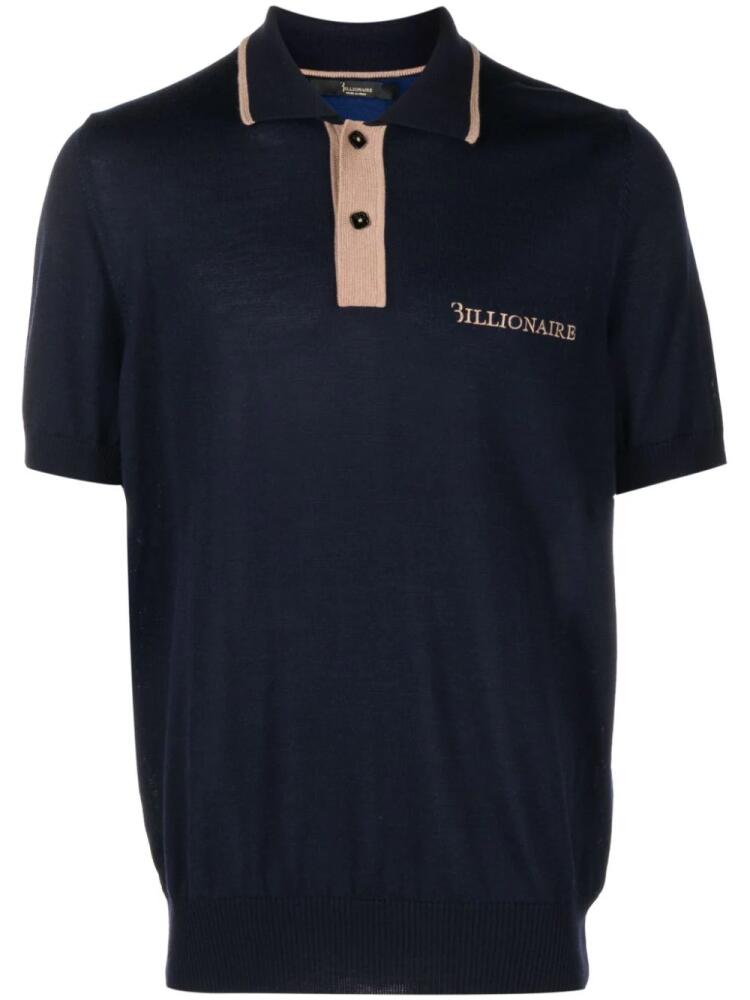 Billionaire logo-embroidered merino polo shirt - Blue Cover