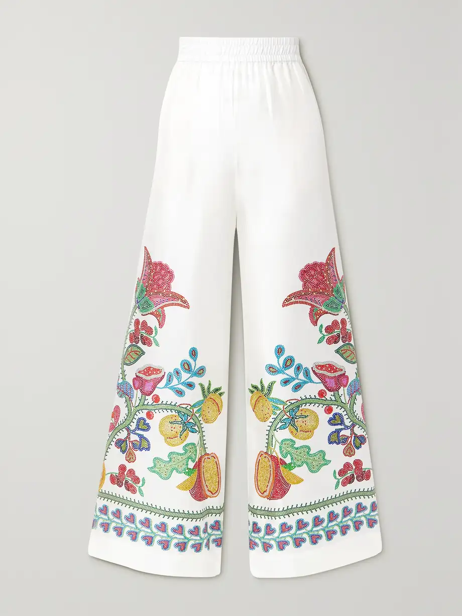 La DoubleJ - Icon Printed Silk-twill Wide-leg Pants - White Cover