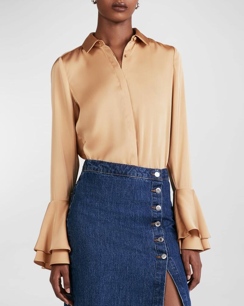 Derek Lam 10 Crosby Selma Flare-Cuff Button-Front Blouse Cover