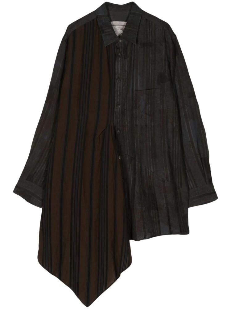 Ziggy Chen striped-underlayer paneled shirt - Brown Cover