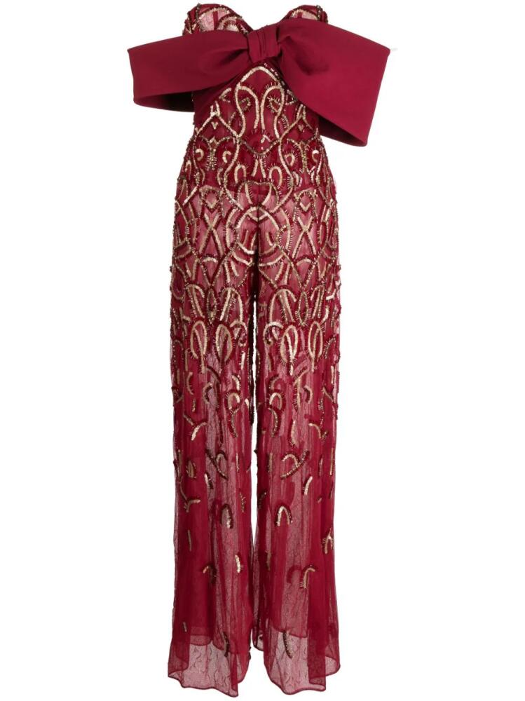 Saiid Kobeisy beaded off-shoulder jumpsuit - Red Cover