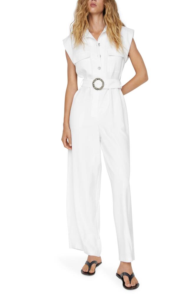 MANGO Belted Wide Leg Jumpsuit in White Cover