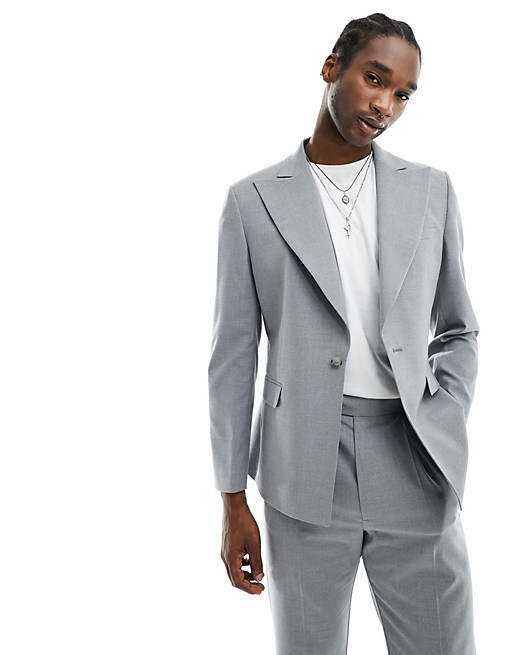 ASOS DESIGN slim suit jacket in light gray with 70's lapel Cover