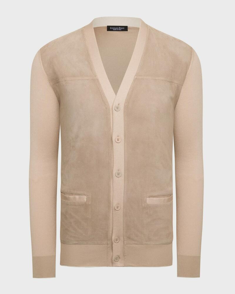 Stefano Ricci Men's Textured Silk-Cotton Cardigan Sweater Cover