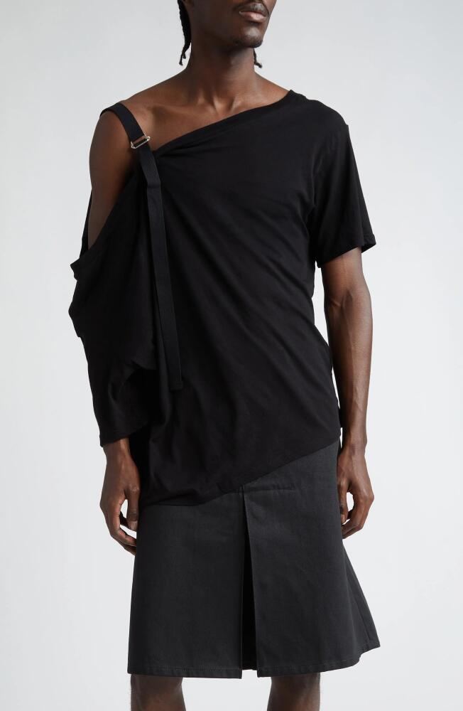 TAKAHIROMIYASHITA TheSoloist. Asymmetric One-Shoulder Cotton & Silk T-Shirt in Black Cover