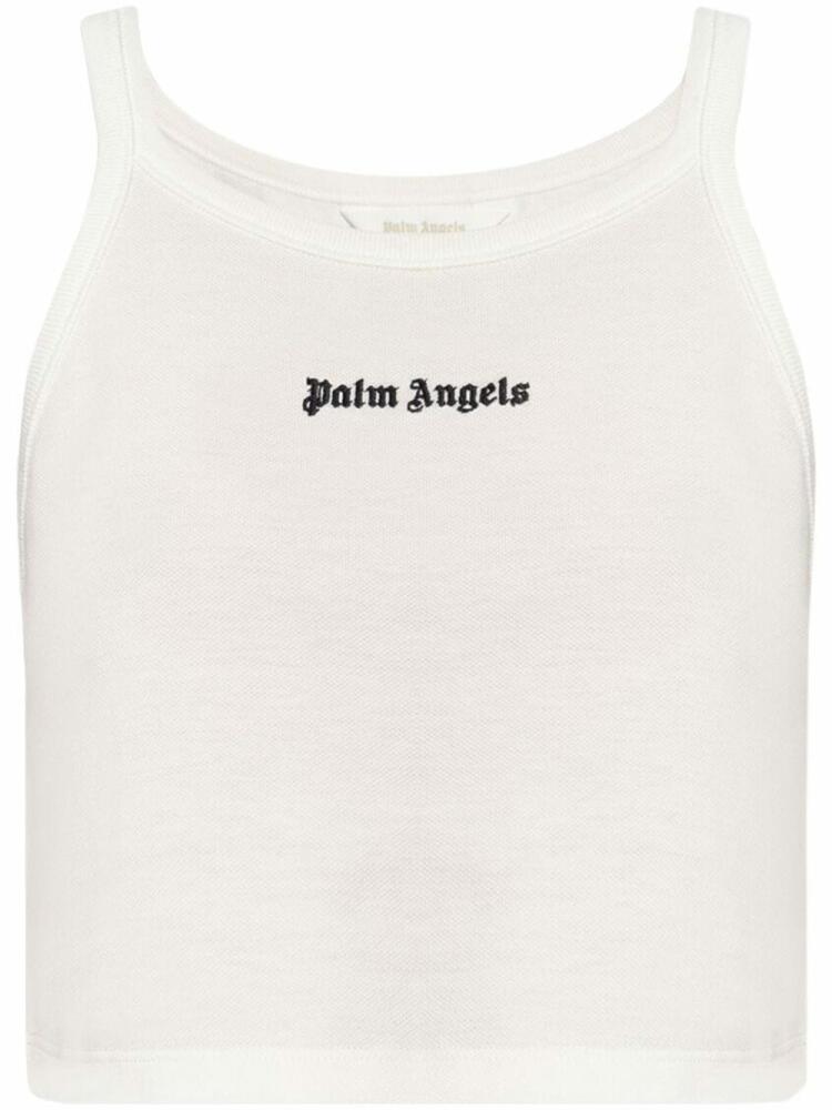 Palm Angels logo-embroidered ribbed tank top - White Cover