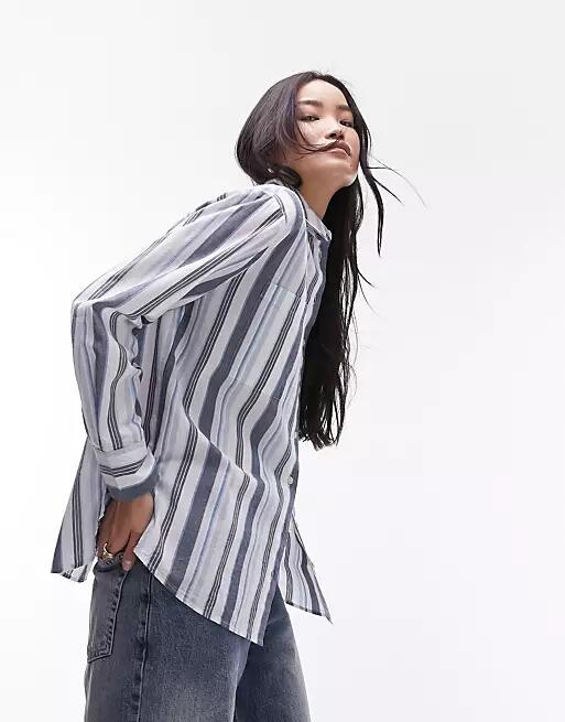 Topshop shirt in multi blue stripe Cover