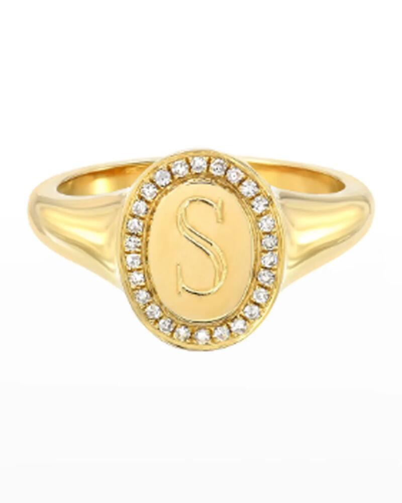 Zoe Lev Jewelry 14k Gold Diamond Signet Initial Ring, Size 4 Cover