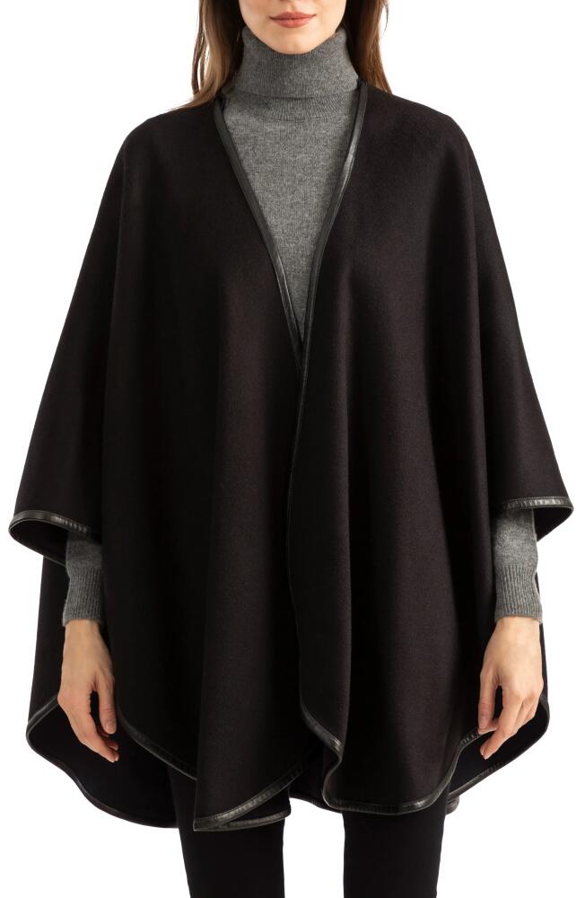 Sofia Cashmere Leather Trim Reversible Cashmere Cape in Brown Charcoal Cover