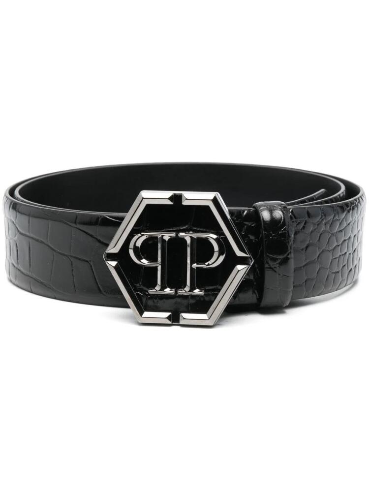 Philipp Plein hexagon logo-buckle leather belt - Black Cover