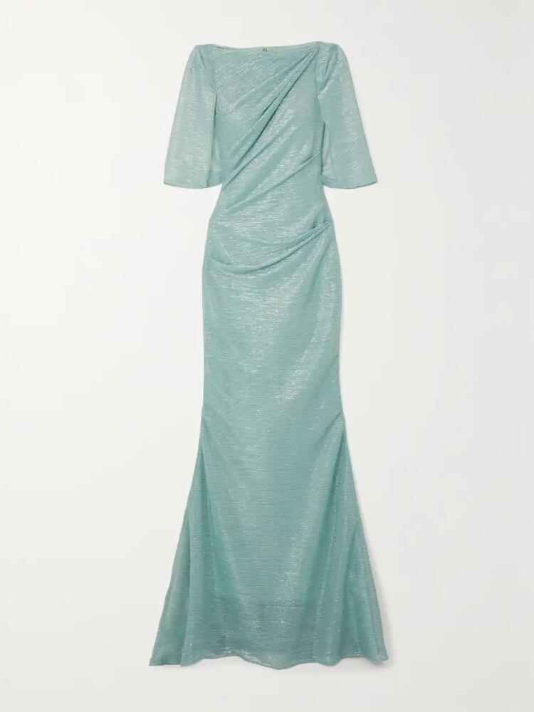 TALBOT RUNHOF - Draped Metallic Voile Gown - Blue Cover