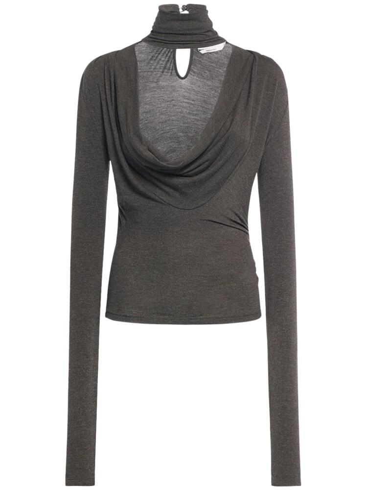 BLUMARINE Long Sleeve Jersey Draped T-neck Top Cover