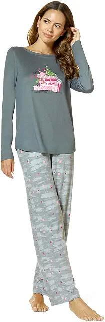 HUE Festive Flamingo PJ Set (Castlerock) Women's Pajama Sets Cover