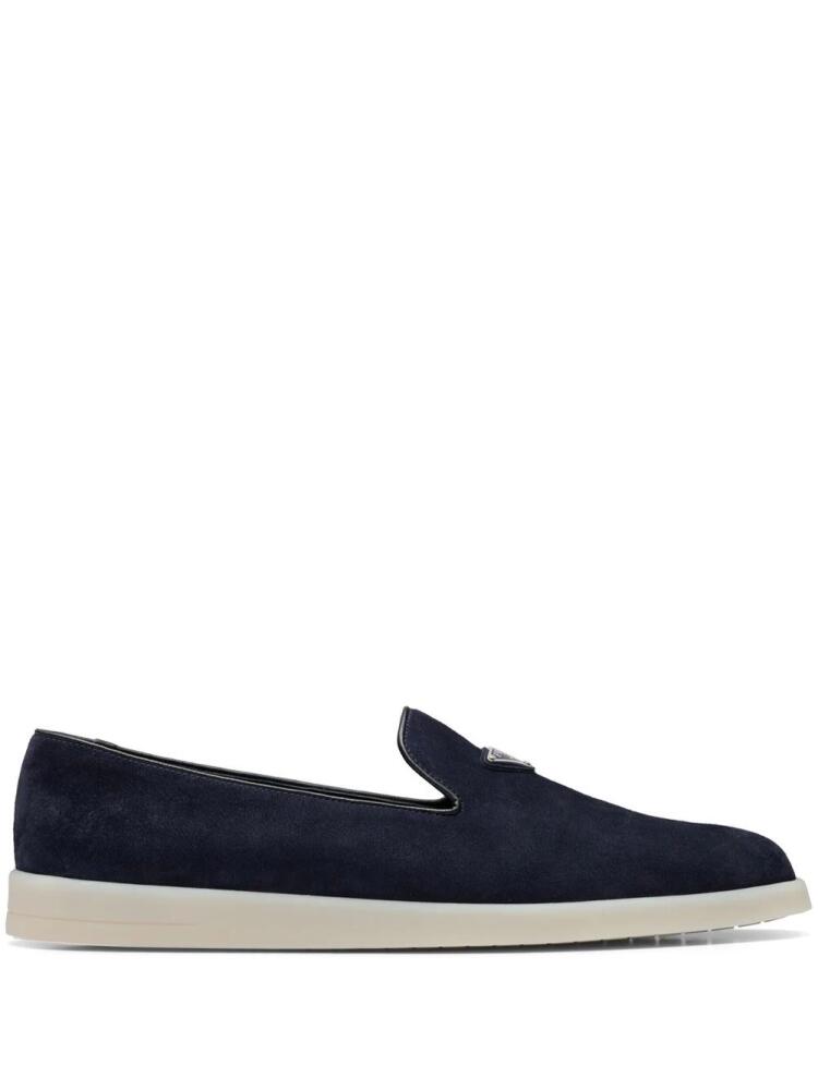 Prada triangle-patch suede loafers - Blue Cover