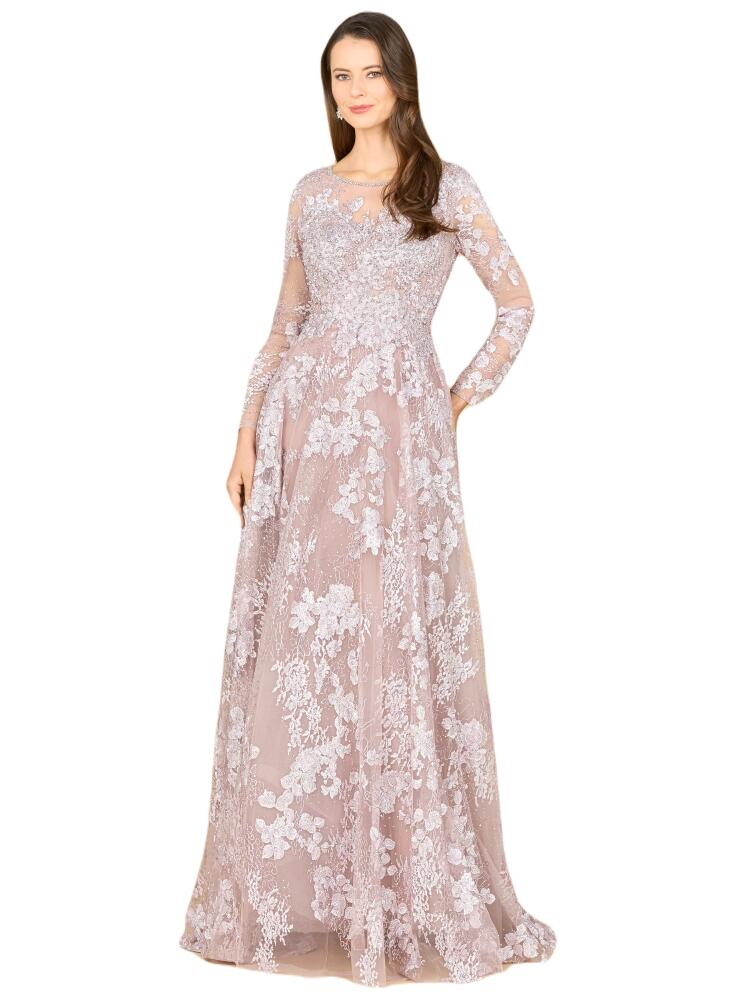 LARA New York Long Sleeve, Illusion Neck Gown in Mauve Cover