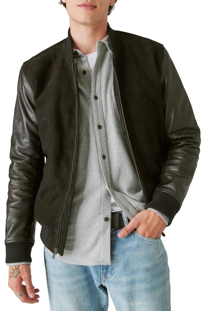 Lucky Brand Mixed Media Leather Bomber Jacket in Black Cover