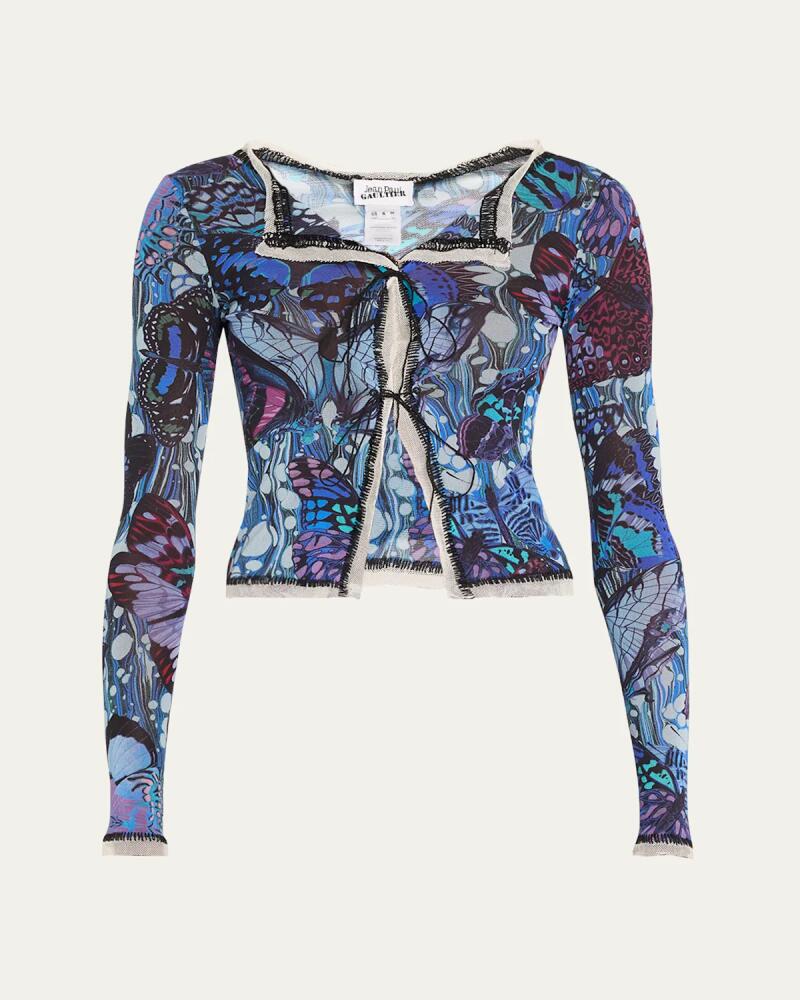 Jean Paul Gaultier Butterfly Print Mesh Cardigan Cover