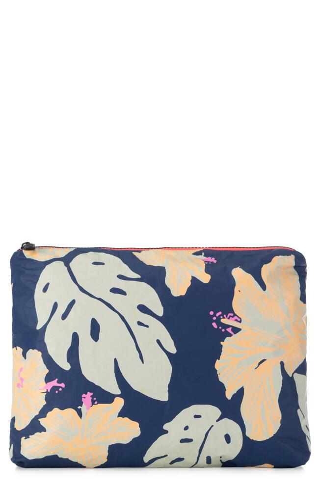 Aloha Collection Medium Water Resistant Tyvek® Zip Pouch in Neon Moon On Navy Cover