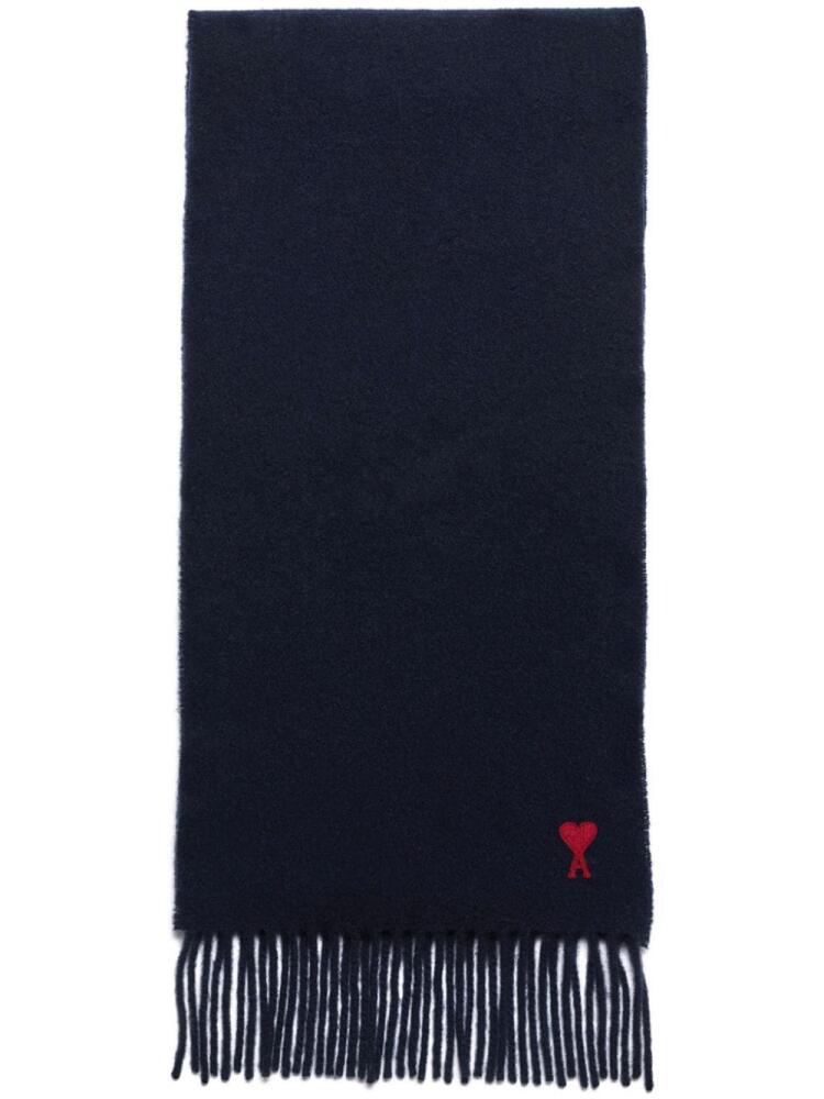 AMI Paris Ami de Coeur fringed-edge wool scarf - Blue Cover