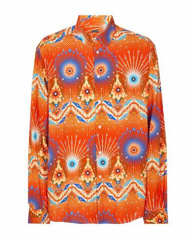 8 By Yoox Viscose Printed Over-size Shirt Man Shirt Orange Viscose Cover