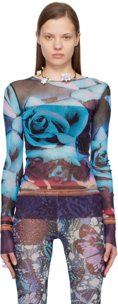 Jean Paul Gaultier Purple & Blue Roses Long Sleeve T-Shirt Cover