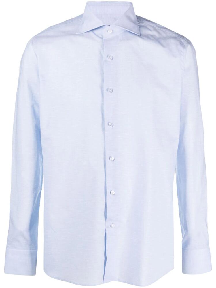 Tagliatore plain cotton-linen blend shirt - Blue Cover