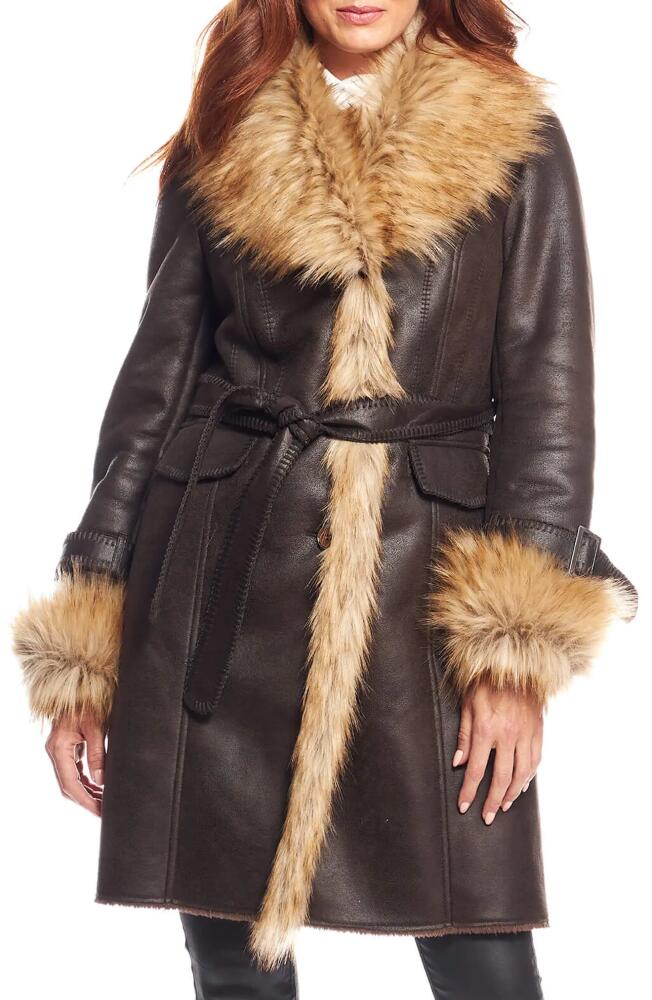 DONNA SALYERS FABULOUS FURS Dakota Belted Faux Suede Coat with Faux Fur Trim in Espresso Cover