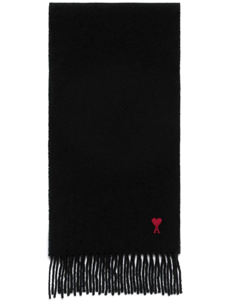 AMI Paris Ami de Coeur fringed-edge wool scarf - Black Cover