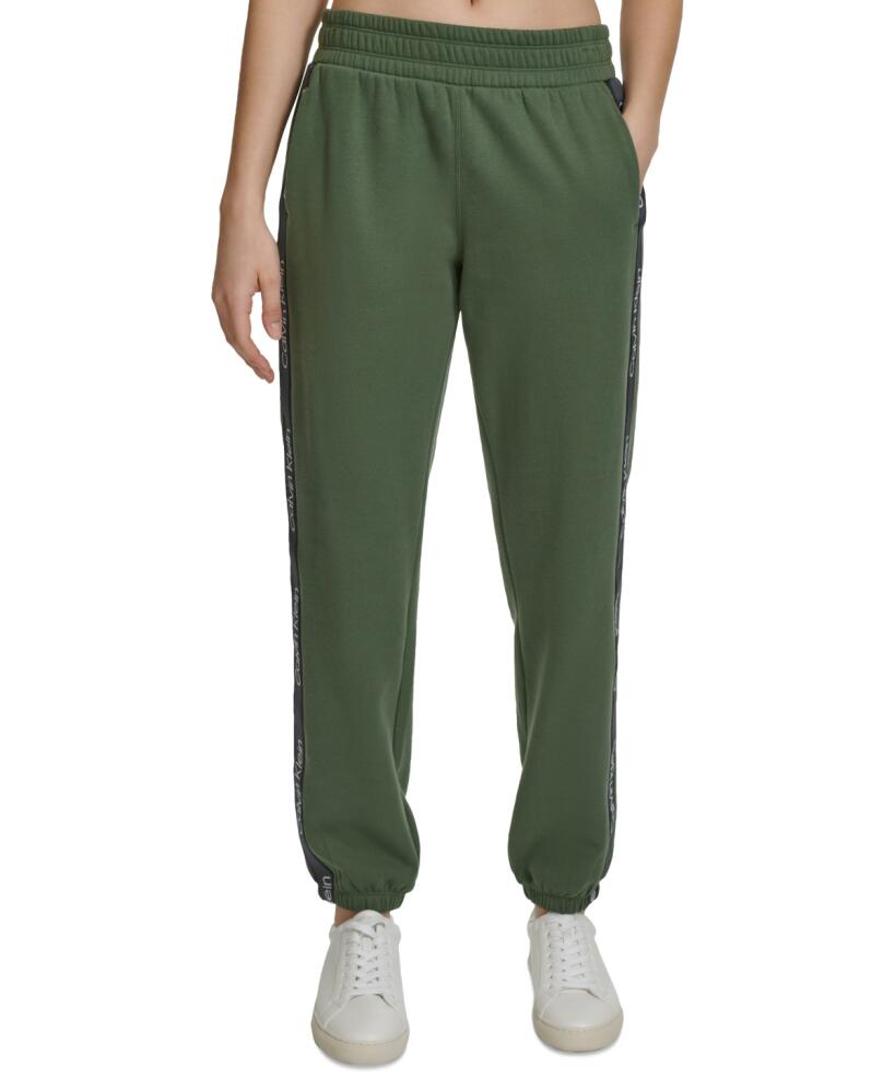 Calvin Klein Performance Women's Eco Fleece Logo Stripe Joggers - Thyme Cover