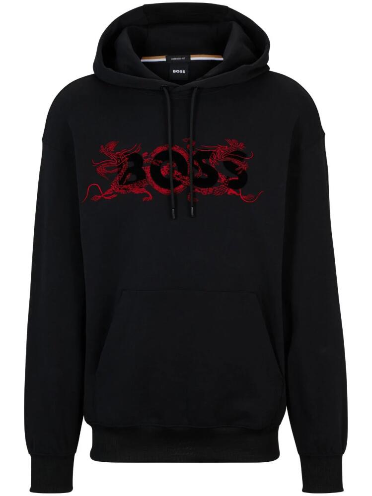 BOSS logo-appliqué drawstring hoodie - Black Cover