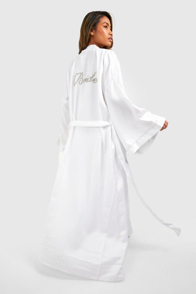 boohoo Womens Bride Embellished Satin Maxi Robe - White Cover